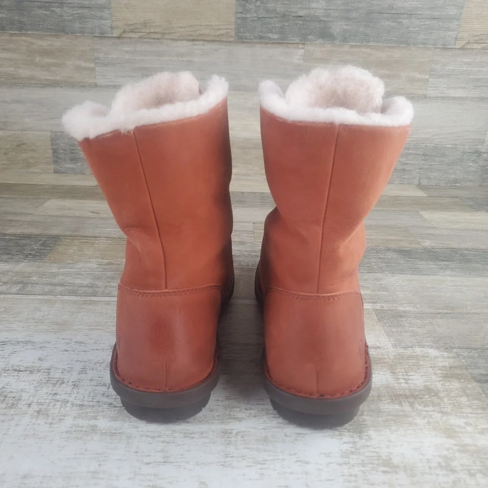Born Blaine Shearling Booties Womens 10.5 Brown Leather Lace-Up Ankle Boots